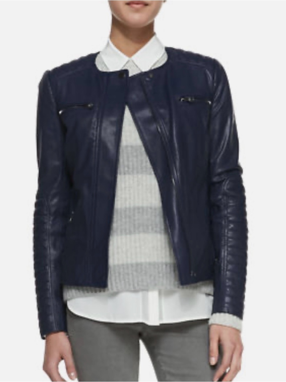Vince Navy leather motorcycle jacket. Beautiful and soft. No flaws.